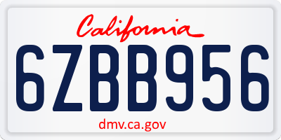 CA license plate 6ZBB956