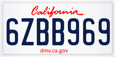 CA license plate 6ZBB969