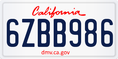 CA license plate 6ZBB986