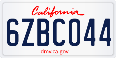 CA license plate 6ZBC044