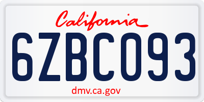 CA license plate 6ZBC093