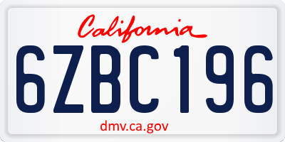 CA license plate 6ZBC196