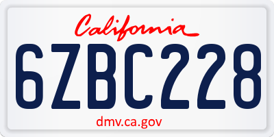 CA license plate 6ZBC228