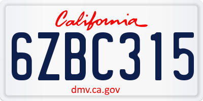 CA license plate 6ZBC315