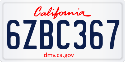 CA license plate 6ZBC367