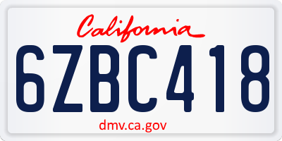 CA license plate 6ZBC418