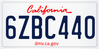 CA license plate 6ZBC440