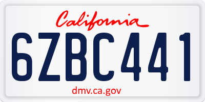 CA license plate 6ZBC441