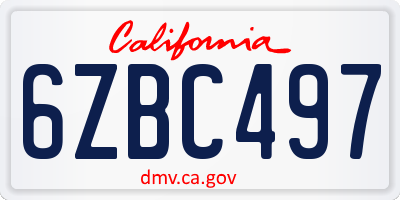 CA license plate 6ZBC497