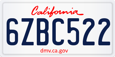 CA license plate 6ZBC522