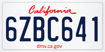 CA license plate 6ZBC641