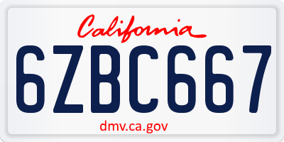 CA license plate 6ZBC667