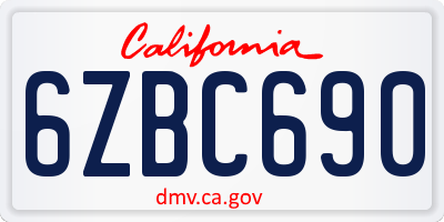 CA license plate 6ZBC690