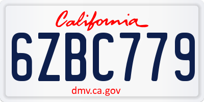 CA license plate 6ZBC779
