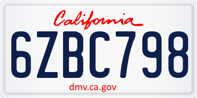 CA license plate 6ZBC798
