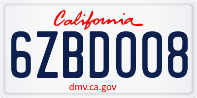 CA license plate 6ZBD008