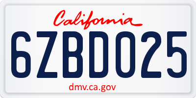 CA license plate 6ZBD025
