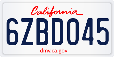 CA license plate 6ZBD045