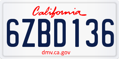 CA license plate 6ZBD136