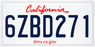 CA license plate 6ZBD271