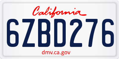 CA license plate 6ZBD276