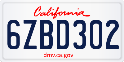 CA license plate 6ZBD302