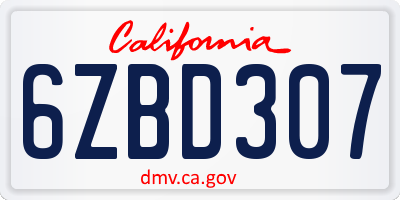 CA license plate 6ZBD307