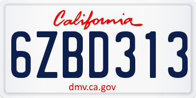 CA license plate 6ZBD313