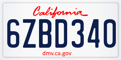 CA license plate 6ZBD340