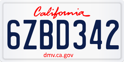 CA license plate 6ZBD342