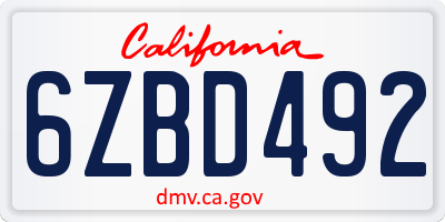 CA license plate 6ZBD492
