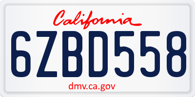 CA license plate 6ZBD558