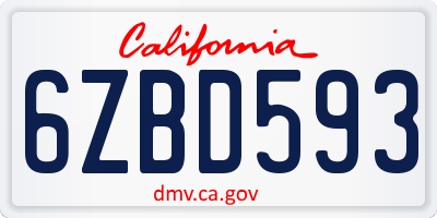 CA license plate 6ZBD593