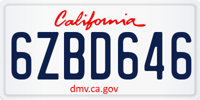 CA license plate 6ZBD646
