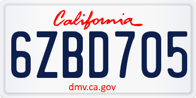 CA license plate 6ZBD705