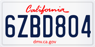 CA license plate 6ZBD804