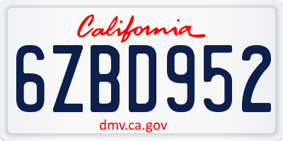 CA license plate 6ZBD952