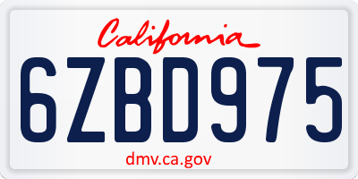 CA license plate 6ZBD975