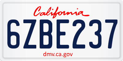 CA license plate 6ZBE237