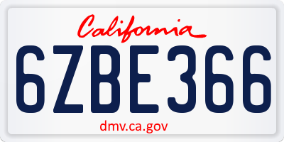 CA license plate 6ZBE366
