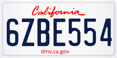 CA license plate 6ZBE554