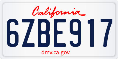 CA license plate 6ZBE917