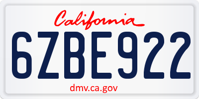 CA license plate 6ZBE922