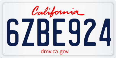 CA license plate 6ZBE924