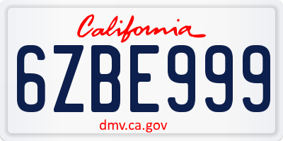 CA license plate 6ZBE999