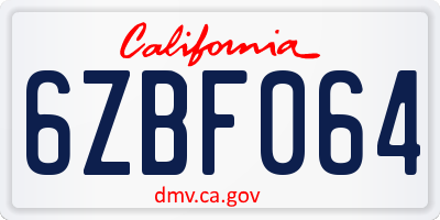 CA license plate 6ZBF064
