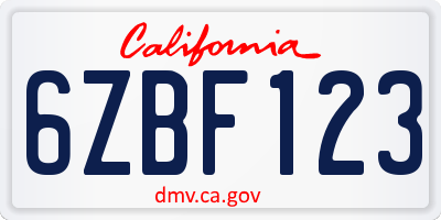 CA license plate 6ZBF123