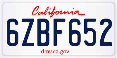 CA license plate 6ZBF652