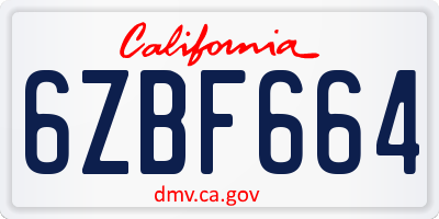 CA license plate 6ZBF664