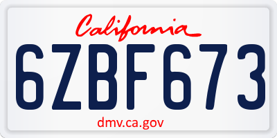 CA license plate 6ZBF673